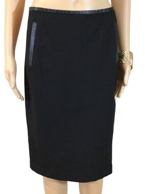 Vince Leather Trim Ponte Knit Pencil Skirt